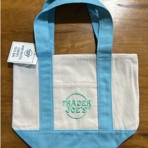 NWT Trader Joe's Mini Canvas Tote Bag in Light Blue Trim